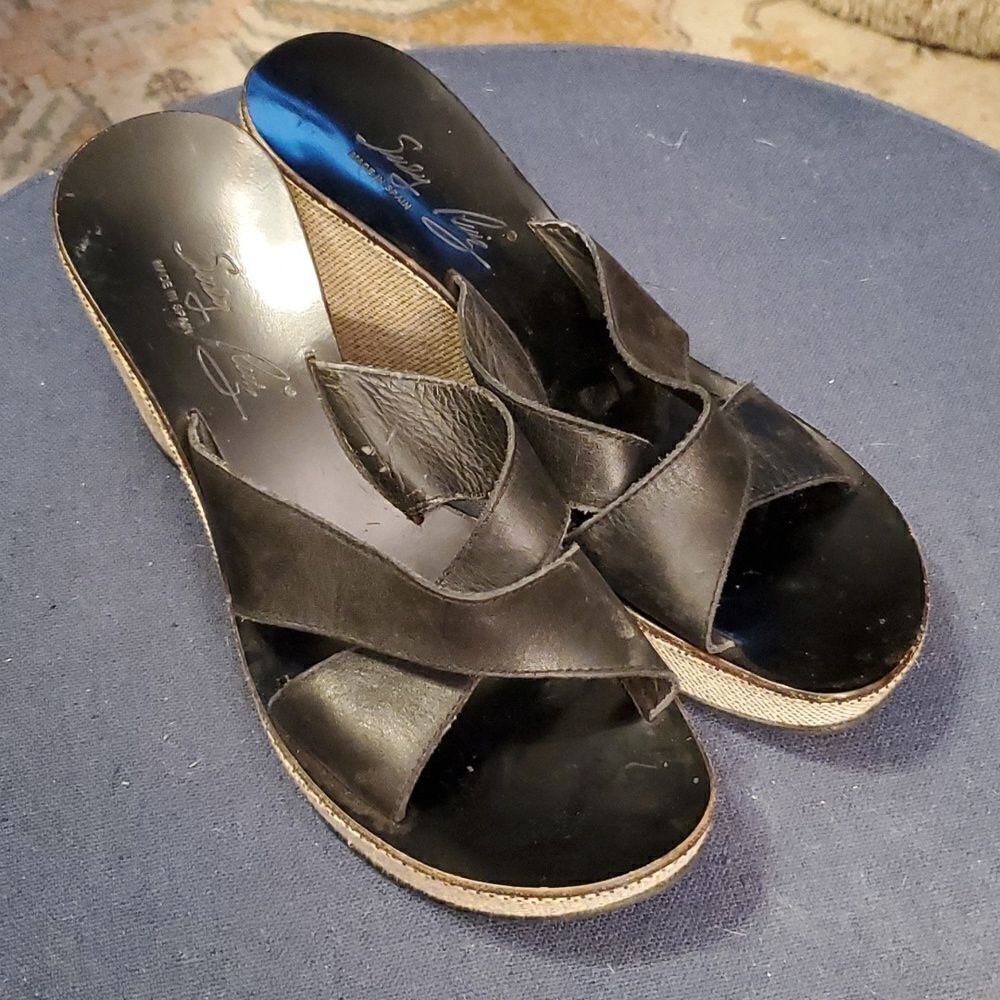 Sally RuizSal made in Spain women's black leather platform wedge sandals sz. 8.5